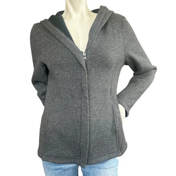 Eileen Fisher Dark Gray Fleece Lined Wool Blend Casual Hooded Zip Up Jacket XS - Picture 2 of 11